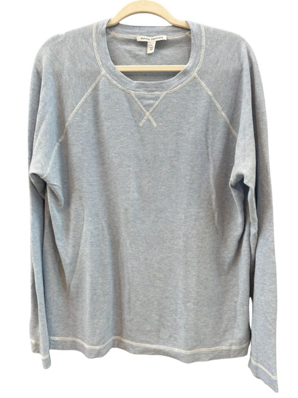 Autumn Cashmere Womens XL Blue Cotton Cashmere Waffle Knit Pullover Thermal